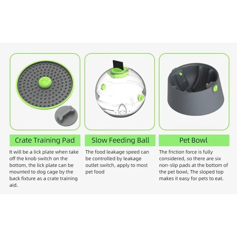 Multi-Purpose Dog Feeder 3 in 1 IQ Training Slow Feeding w/ Treat Ball, Lick Mat